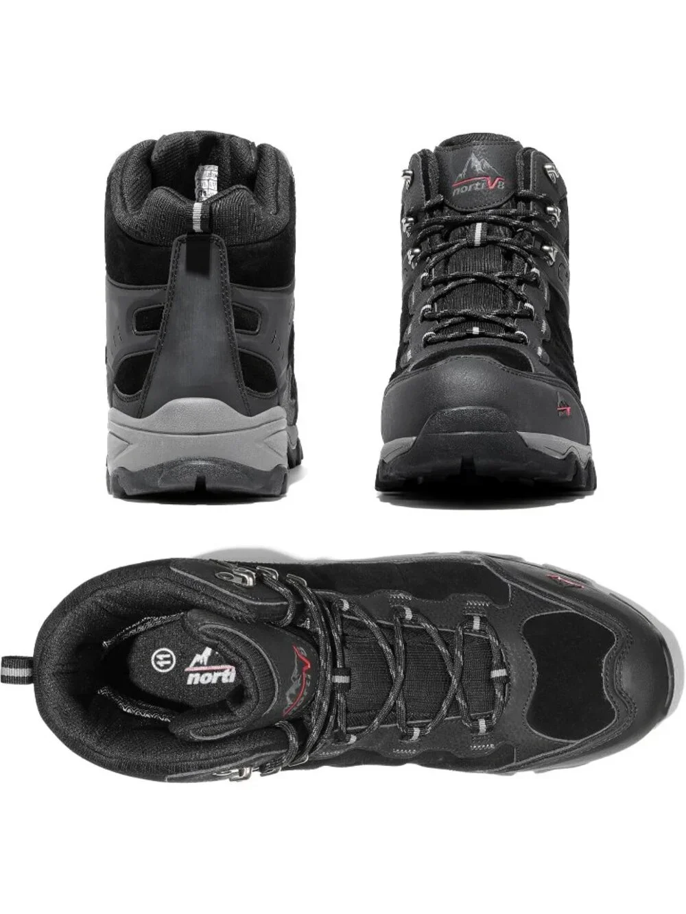 Men's Black Waterproof Shoes Casual Mid Top Round Toe Non Slip Hiking Boots